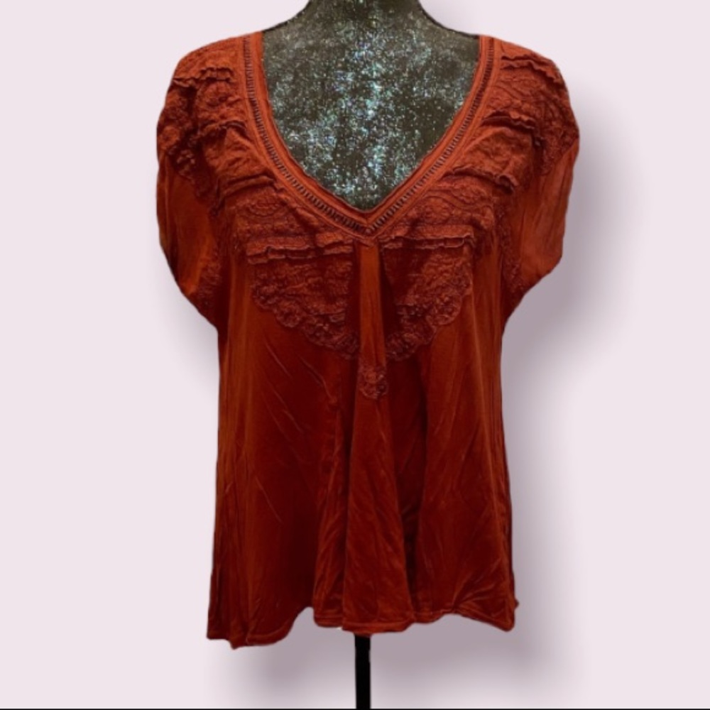 Free People Boho Abagail Tunic Top with Lace Detail in Rust - Picture 2 of 10